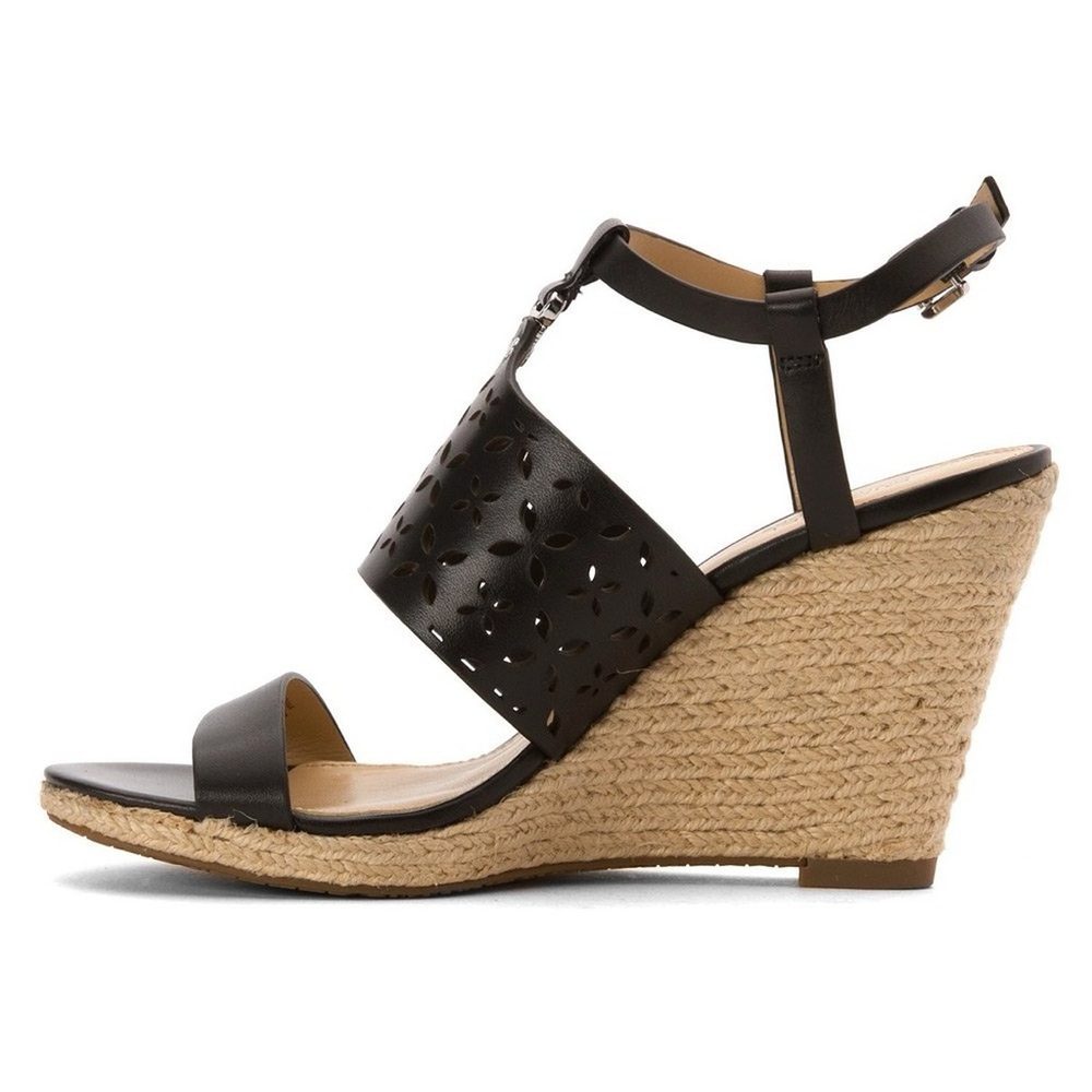 Michael Kors Darci Wedge Black Leather Size 9 Sandal Wedge Heels - Picture 4 of 12